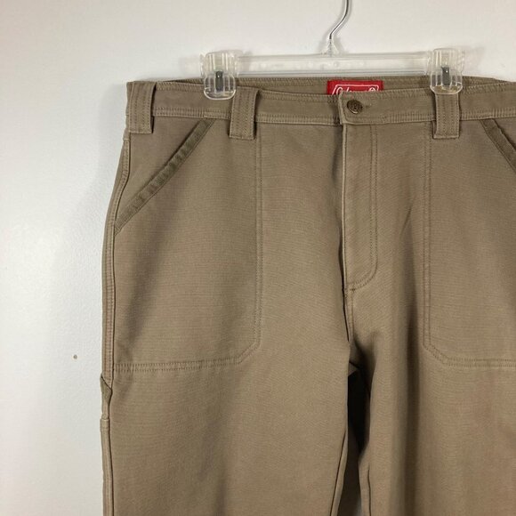 Mens Coleman Fleece Lined Tan Green Carpenter Pants 38 x‎ 30 - Picture 3 of 7